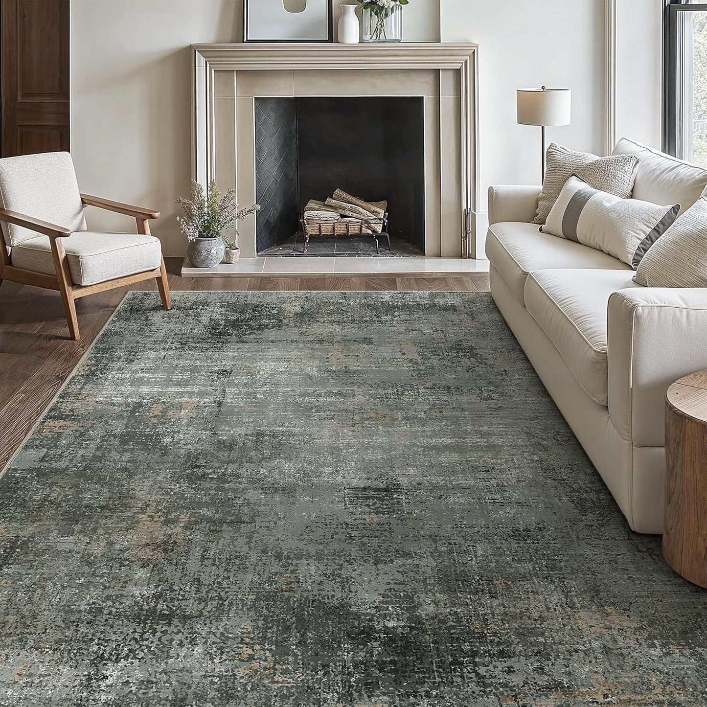 Area Rugs 8x10 Machine Washable Rug for Bedroom Living Room Dining Room, Large Modern Abstract Soft Rugs, Indoor Low Pile Carpet with Non Slip Rubber Backing, Abstract Deep Gray