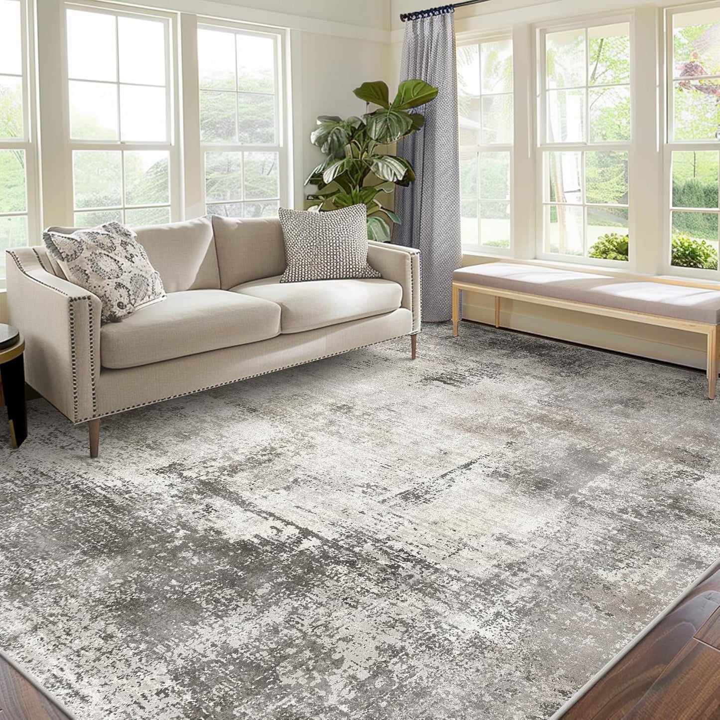 Area Rugs 6x9 Machine Washable Rug for Bedroom Living Room Dining Room, Large Modern Abstract Soft Rugs, Indoor Low Pile Carpet with Non Slip Rubber Backing, Abstract Gray