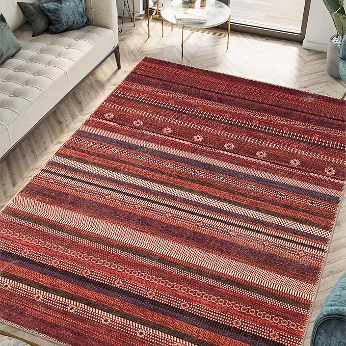Keen Home Design 8x10 Rug - Machine Washable Area Rug with Non-Slip Backing, Ideal for Living Room, Dining Room, Bedroom - Vintage, Easy Clean, Durable, Low Pile Rug - (8' x 10')