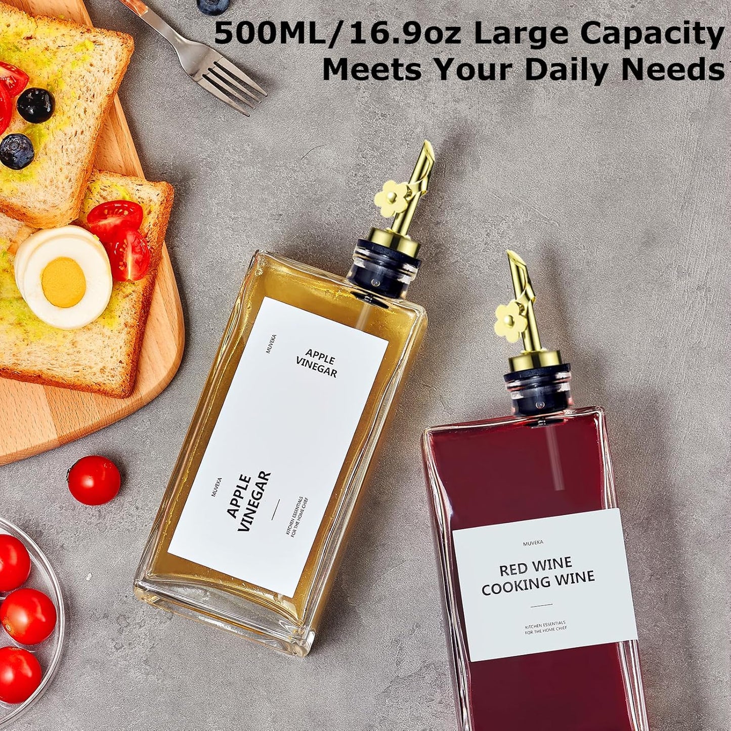 Olive Oil Dispenser Bottle for Kitchen, 16.9 oz/ 500 ml Vinegar Dispenser, Cooking Oil Dispenser Set, Glass Cruet with Pourer Spouts for Vinegar, Coffee Syrup Dispenser