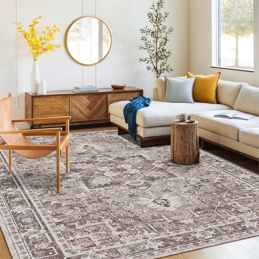 Washable Area Rug 5x8 | Non Slip Area Rug for Living Room, Bedrooms, Dining Room | Ultra-Soft Flannel Carpet Area with Rubber Backing (Sage Brown, 5x8)