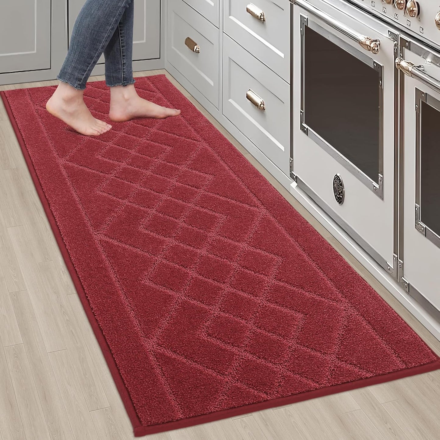 BEQHAUSE Kitchen Runner Rug 20”x59” Washable Non Slip Kitchen Mats for Floor Absorbent Soft Kitchen Rugs for Floor,Sink,Hallway,Laundry,Burgundy Red