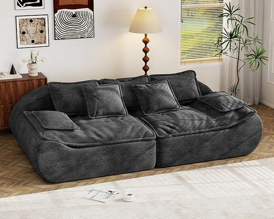 Hobestluk Sectional Sofa Couches 3-Seater Modular Sofa, 87'' Comfy Loveseat with Throw, Deep Seat Small Sofa for Compact Space, Memory Foam Sectional Couches for Living Room, Office, Apartment