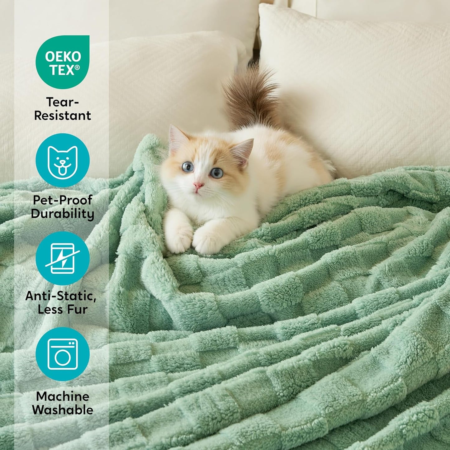 Joiedomi Queen Size Blanket for Bed, Soft Sage Green Fleece Checkered Blankets Gifts for Women Mom Girls, 280GSM Cozy Cute Soft Throw Home Room Decor Aesthetic Gifts 90x90 Inches