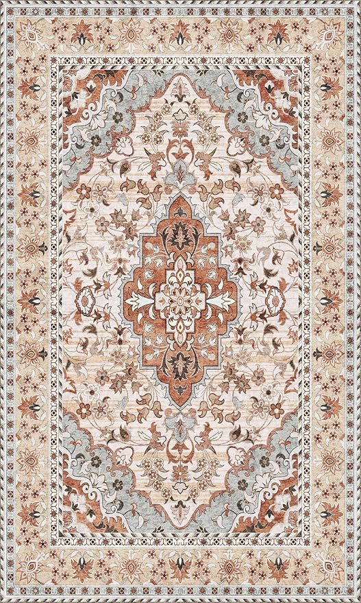 Washable Entryway Rug 3x5 | Non Slip Rug Runners for Hallways, Entryways, Kitchens, Bathrooms, Bedrooms | Ultra-Soft Flannel Carpet Kitchen Rug with Rubber Backing (Rust Blue, 3x5)