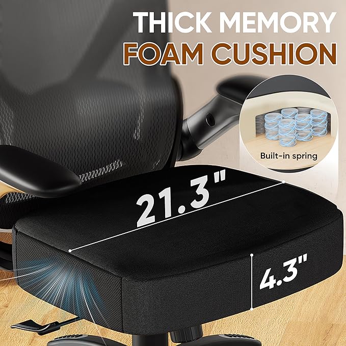 GABRYLLY Ergonomic Office Chair, Home Mesh Desk Chair with Adjustable Lumbar Support, 5D Arms & Wide Seat, 135° Recline Big and Tall Computer Chairs for Work Gaming, Heavy Duty,300LBS