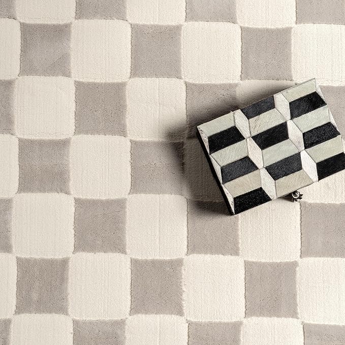 Nuloom Alaiya Checkered 4' x 6' Machine Washable for Living Room Bedroom Dining Room, Cream