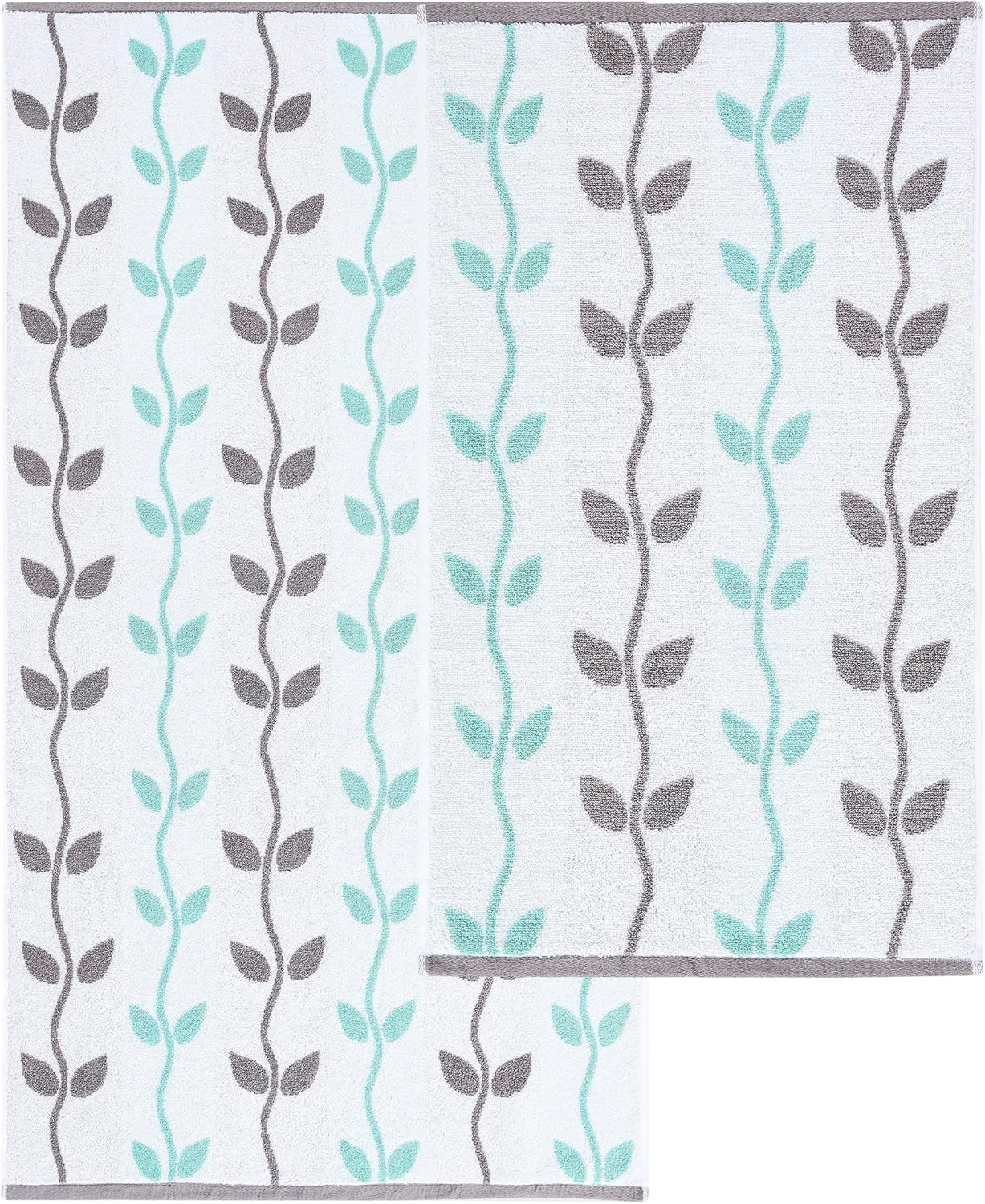 Modern Threads Organic Vines 6-Piece 100% Cotton Towel Set – Yarn Dyed Jacquard & Solid – Includes 2 Bath Towels, 2 Hand Towels, 2 Washcloths – Absorbent, Quick Dry, Soft & Durable – Aqua