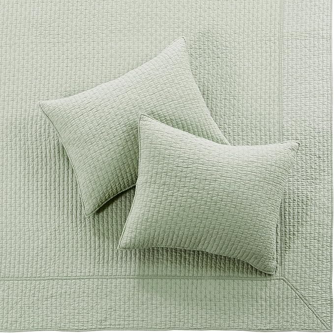 Levtex Home Cross Stitch Reversible Twin Bedspread Set (84x104in) with 1 Pillow Sham (26x20in) - Stitch Texture - Desert Sage - Cotton Twin Size Bedspread Set - Lightweight, Soft, Pre-Washed