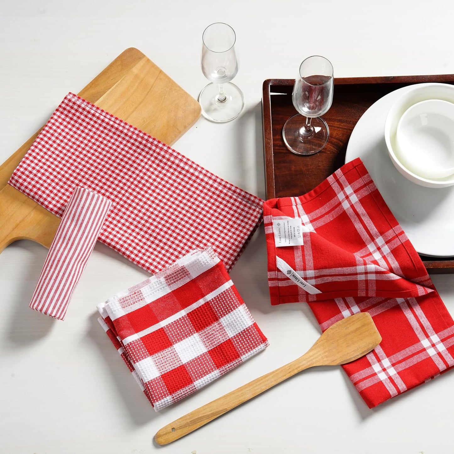 LANE LINEN 100% Cotton Kitchen Dish Cloths, Ultra Soft Absorbent Quick Drying Dish Towels, Multiweave Wash Cloths Dish Towel Sets, 13x28 Inches, 4 Pack - Red