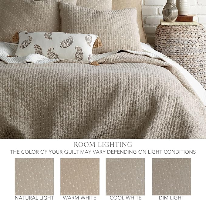 Levtex Home Cross Stitch Reversible Twin XL/Twin Quilt Set (68x86in) with 1 Pillow Sham (26x20in) - Stitch Texture - Taupe - Cotton Twin/Twin Size Quilt Bedding Set - Lightweight, Soft, Pre-Washed