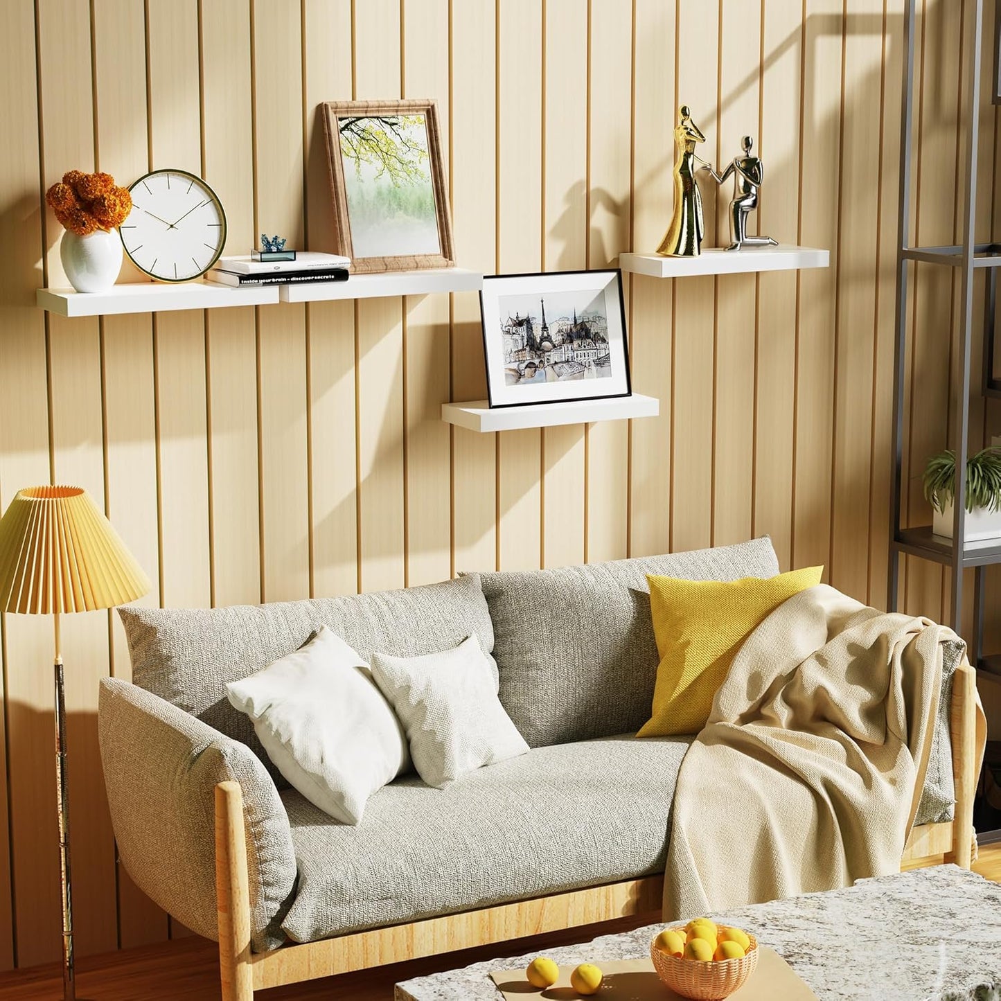 Bellsal Floating Shelves for Wall, White Engineered Wood Wall Shelf Set of 4, 16" Wall Mounted Floating Shelf for Kitchen, Living Room, Bedroom, Bathroom Storage, Book Shelf for Walls Home Decor