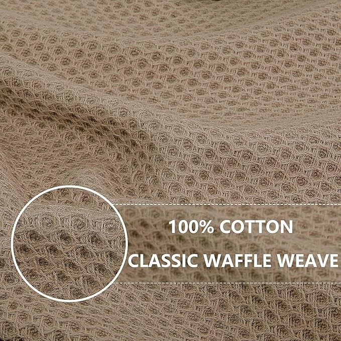 Homaxy 100% Cotton Waffle Weave Kitchen Dish Cloths, Ultra Soft Absorbent Quick Drying Dish Towels, 12 x 12 Inches, 8-Pack, Tan