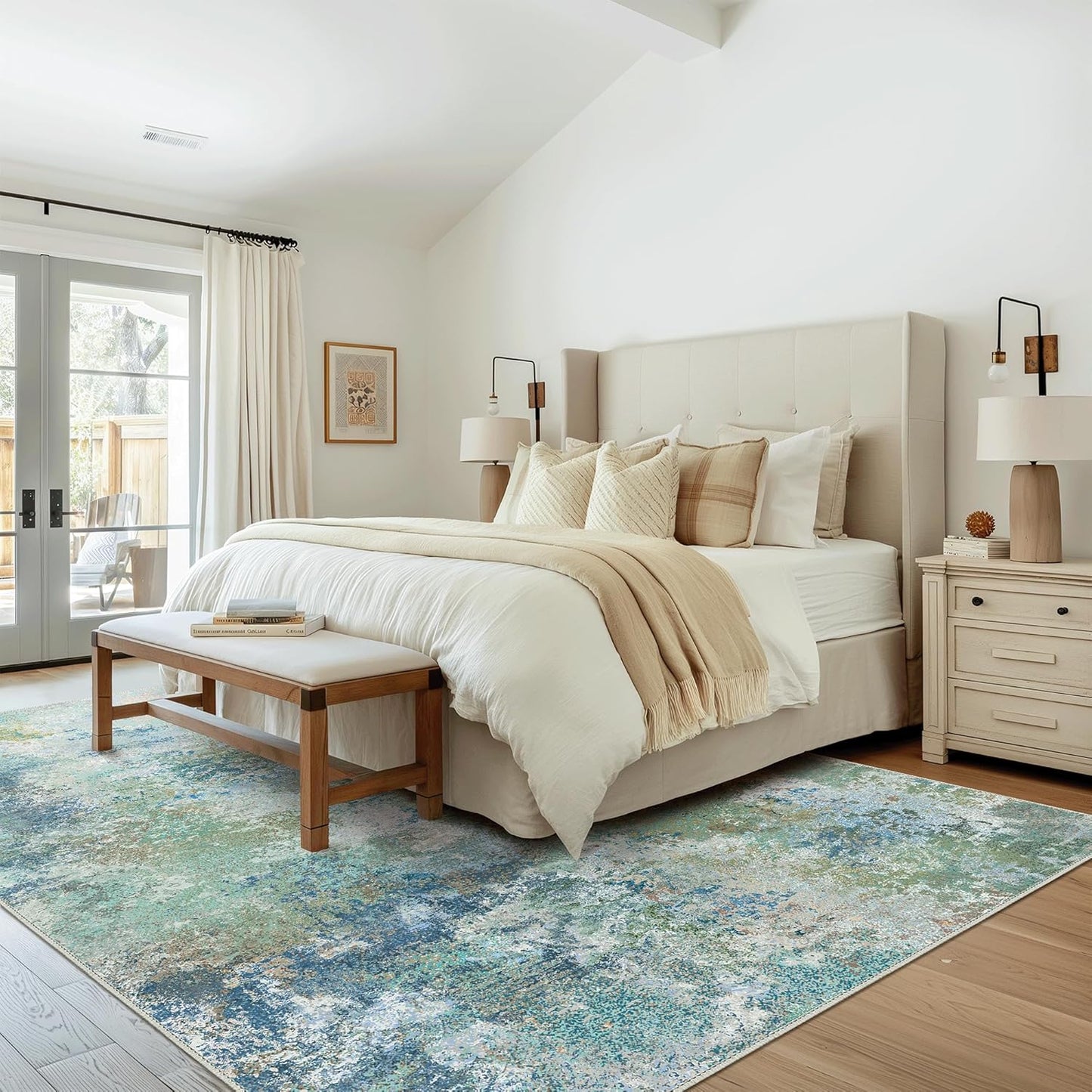 Area Rugs 6x9 Machine Washable Area Rug for Bedroom Living Room Dining Room, Large Modern Abstract Soft Rugs, Indoor Low Pile Carpet with Non Slip Rubber Backing, Abstract Blue Green