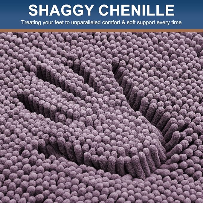 Smiry Luxury Chenille Bathroom Rugs 24x16, Extra Soft and Absorbent Shaggy Bath Mat, Machine Washable, Non-Slip Plush Carpet Runner for Tub, Shower, and Floor, Home Decor Accessories, Deep Plum