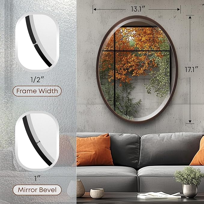OVALCREST - Oval Wooden Beveled Wall Mirror for Home Decor, Bathroom, Vanity, Bedroom, Living Room, Hallway - London Style (Rubbed Bronze) 13.1 x 17.1