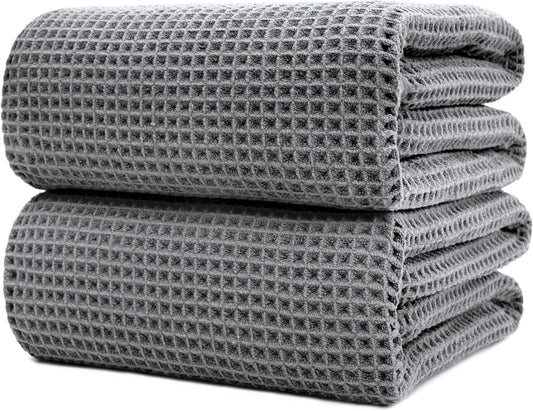 POLYTE Microfiber Quick Dry Lint Free Bath Sheet, 70 x 35 in, Set of 2 (Waffle Weave)