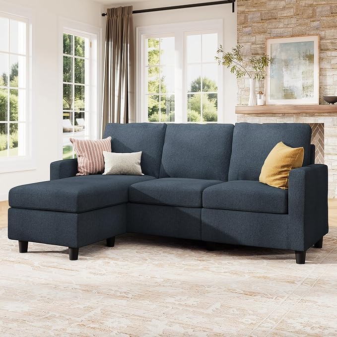 HONBAY Convertible Sectional Sofa, L Shaped Couch with Reversible Chaise for Small Space, Blue