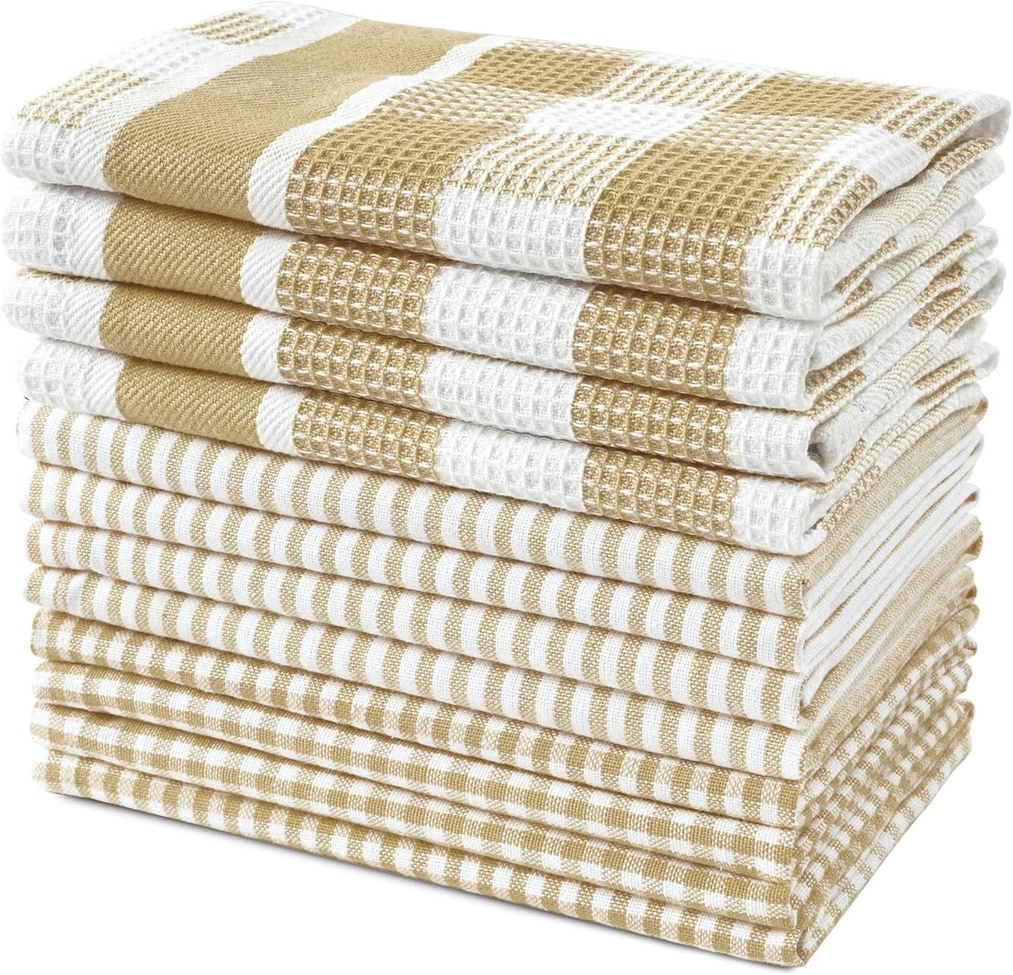 LANE LINEN 100% Cotton Kitchen Dish Cloths, Ultra Soft Absorbent Quick Drying Dish Towels, Multiweave Wash Cloths Dish Towel Sets, 12x12 Inches, 12 Pack - Beige