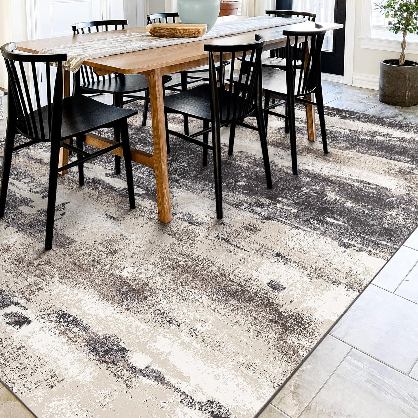 Area Rugs for Bedroom Living Room Machine Washable Large Modern Abstract Print Soft Entryway Runner Rug, Non Slip Carpet with Gripper, Brown 3x5