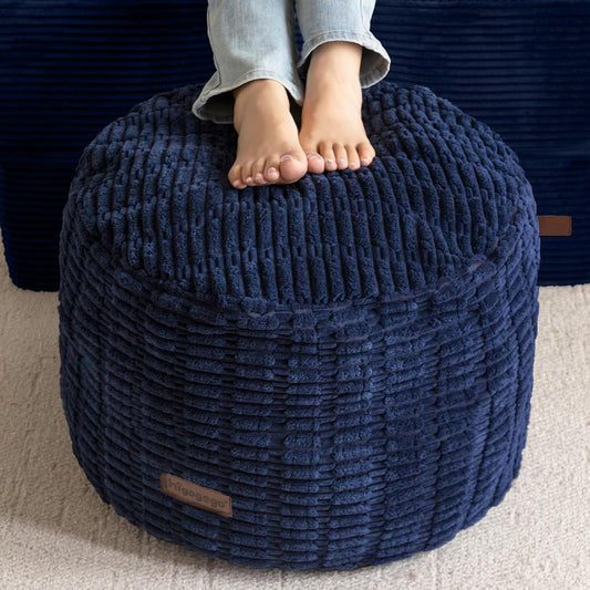 HIGOGOGO Pouf Ottoman Stuffed Round Modern Foam Filled Foot Rest Poufs for Living Room Chair Decorative 26 X 18 Inches Boho Relax Stool for Wedding Christmas Party, Navy Blue