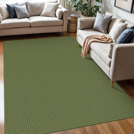 KOZYFLY Washable Area Rug 5x7 ft Rubber Backed Non Slip Rugs for Living Room Braided Cotton Bedroom Rug Woven Office Rugs Indoor Floor Carpets for Dining Bedroom Living Room, Olive Green/Earthy Green