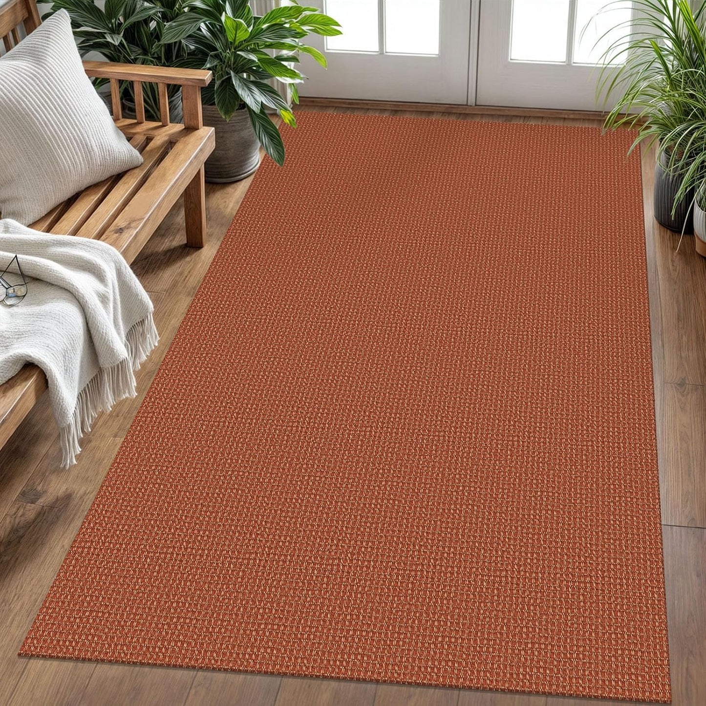 KOZYFLY Washable Area Rug 4x6 ft Non Slip Rubber Backed Living Room Rugs Braided Woven Cotton Kitchen Rugs Indoor Outdoor Entryway Rug Floor Carpet for Dining Living Room Bedroom, Orange/Tan