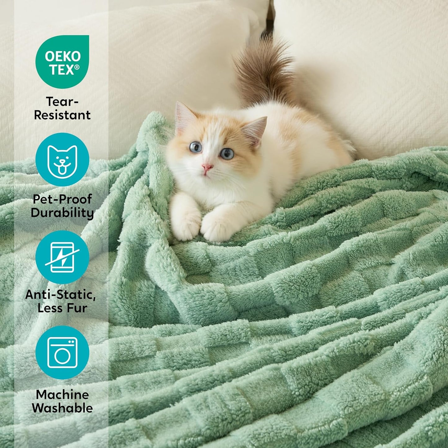 Joiedomi Throw Blanket for Couch, Soft Sage Green Fleece Checkered Blankets Gifts for Women Mom Girls, 280GSM Cozy Cute Soft Throw Home Room Decor Aesthetic Gifts 50x60 Inches