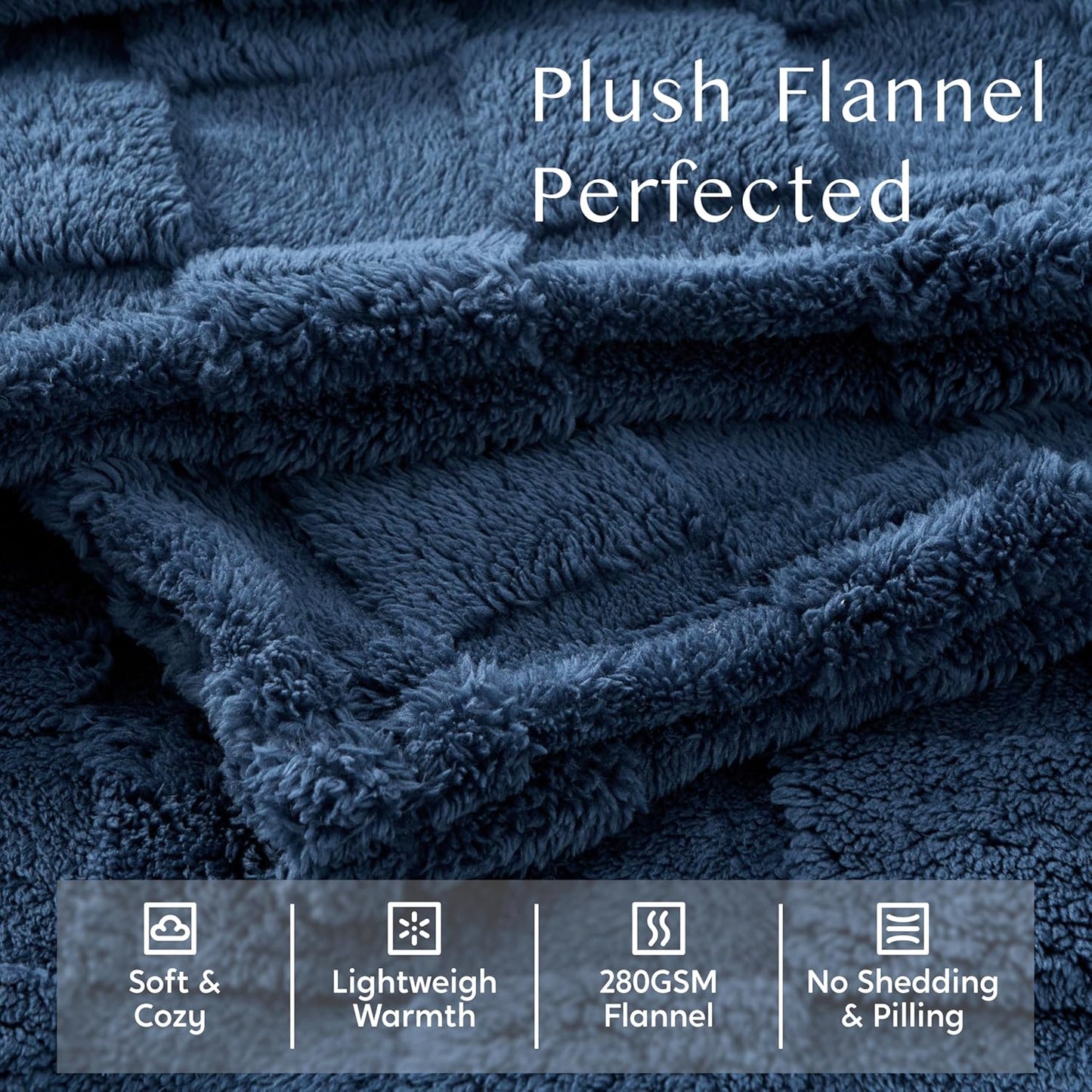 Joiedomi Queen Size Blanket for Bed, Soft Blue Fleece Checkered Blankets Gifts for Women Mom Girls, 280GSM Cozy Cute Soft Throw Home Room Decor Aesthetic Gifts 90x90 Inches