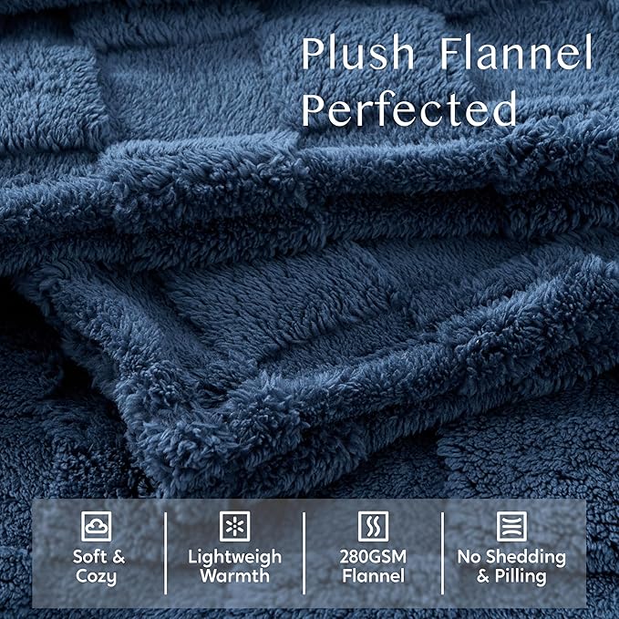 Joiedomi Twin Blanket for Bed, Soft Fleece Blue Checkered Blankets Gifts for Women Mom Girls, 280GSM Cozy Cute Soft Throw Home Room Decor Aesthetic Gifts 60x80 Inches
