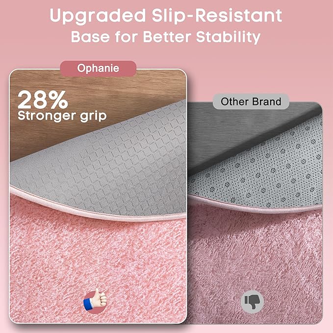 Ophanie Pink Round Rug for Bedroom Girls, Kids Fluffy Kawaii Fuzzy Furry Shag Area Rug, Cute Plush Soft Shaggy Bedside Circular Rugs 4Ft, Carpet for Teen Nursery Dorm Home Room Decor Aesthetic