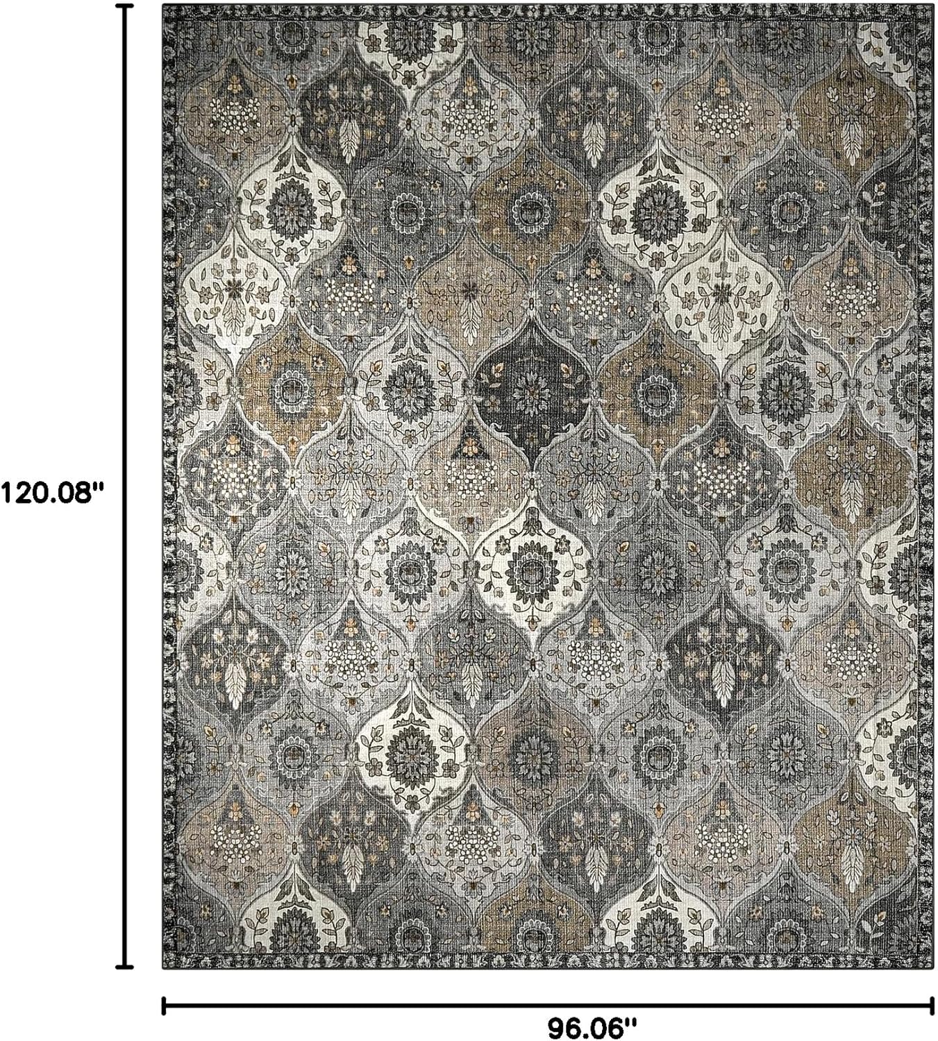 Lahome Moroccan 8x10 Area Rugs for Living Room, Washable Rugs 8x10 Ultra-Thin Oriental Non-Slip Non Shedding Accent Carpet for Bedroom Dining Room Office Nursery, Grey
