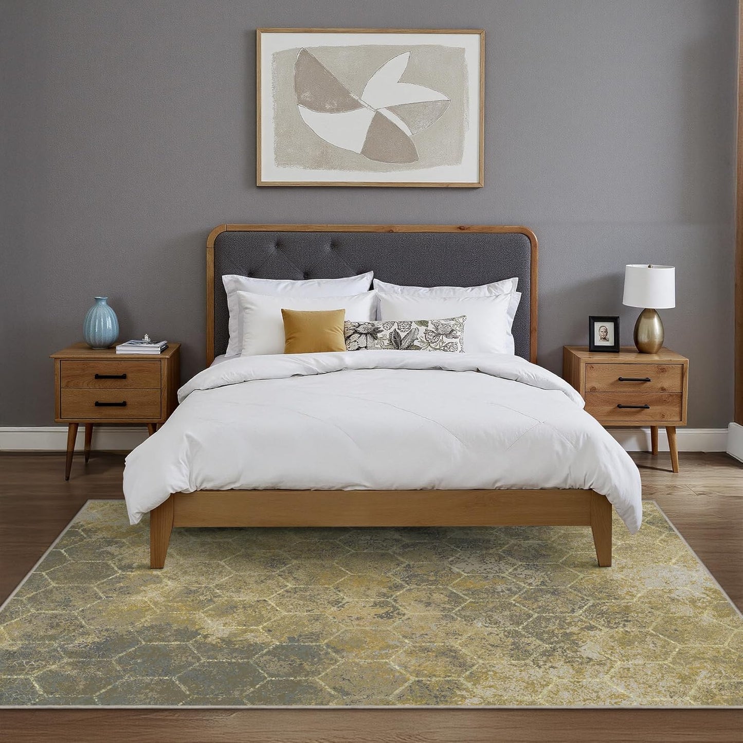 Area Rugs 8x10 for Living Room Bedroom, Modern Abstract Honeycomb Geometric Design, Machine Washable Rug, Large Soft Low Pile Floor Cover with Non Slip Backing for Dining Room, Golden Mist