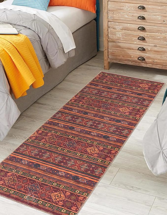 Keen Home Design 2x12 Rug - Machine Washable Runner Rug with Non-Slip Backing, Ideal for Hallway, Entryway, Kitchen, Laundry Room - Vintage, Easy Clean, Durable, Low Pile - (2'6" x 12')