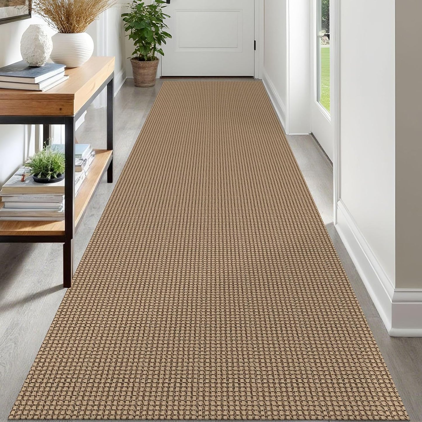 IOHOUZE Washable Runner Rug 3x12 Non Slip Rubber Backed Extra Long Hallway Runner Entryway Runner Indoor, Kitchen Rugs Woven Cotton Floor Carpet for Hall Entrance Stair, Orange/Tan/Brown