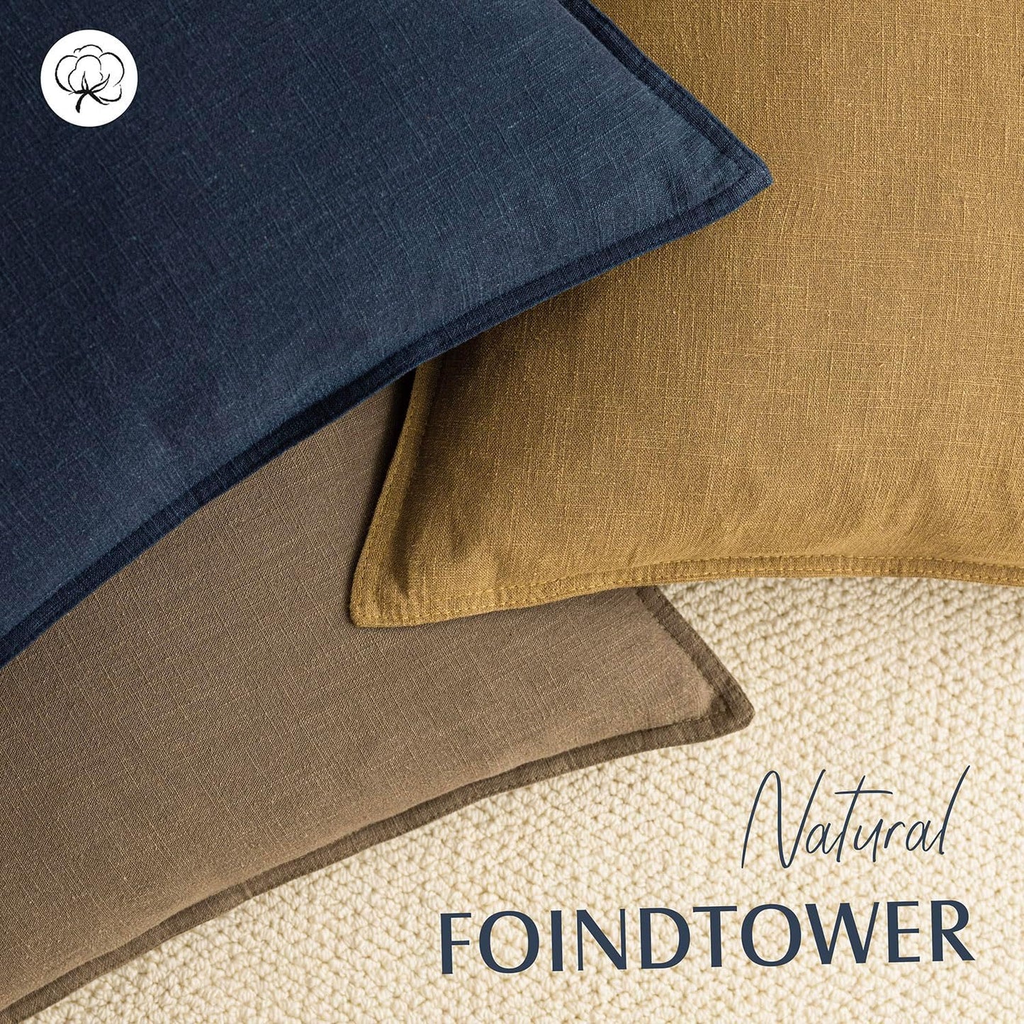 Foindtower Pack of 2, Decorative Linen Soild Throw Pillow Covers Soft Accent Cushion Case Boho Farmhouse Neutral Pillowcase for Chair Couch Sofa Bedroom Living Room Home Decor 20 x 20 Inch Light Brown