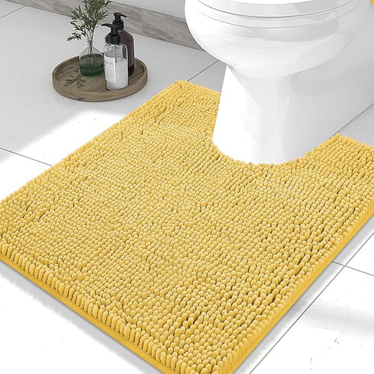 Smiry Luxury Chenille Toilet Rugs U-Shaped 24x20, Soft Absorbent Non-Slip Contour Bathroom Rugs for Toilet, Machine Washable Contoured Bath Mats, Yellow