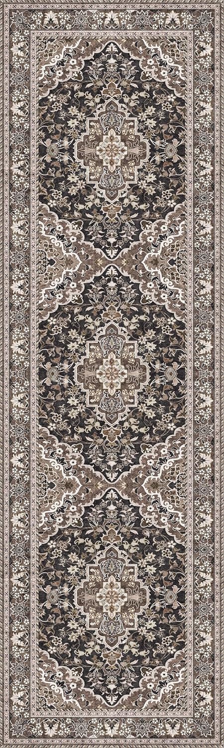Washable Runner Rug 3x10 | Non Slip Rug Runners for Hallways, Entryways, Kitchens, Bathrooms, Bedrooms | Ultra-Soft Flannel Carpet Runners with Rubber Backing (Black Brown, 3x10)