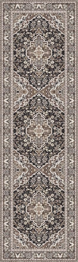 Washable Runner Rug 3x10 | Non Slip Rug Runners for Hallways, Entryways, Kitchens, Bathrooms, Bedrooms | Ultra-Soft Flannel Carpet Runners with Rubber Backing (Black Brown, 3x10)