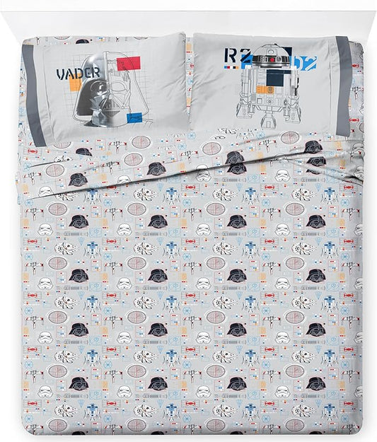 Jay Franco Kids Sheet Set with Fitted, Flat Sheets & Pillow Cover - Ultra-Soft Bedding with Pillowcase for Room Decor, Gray - Star Wars, 4 Piece Full