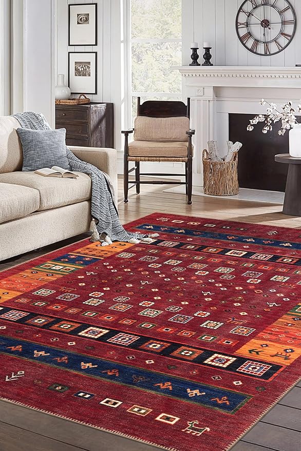 Keen Home Design 4x6 Rug - Machine Washable Area Rug with Non-Slip Backing, Ideal for Living Room, Dining Room, Bedroom - Vintage, Easy Clean, Durable, Low Pile Rug - (4' x 6')