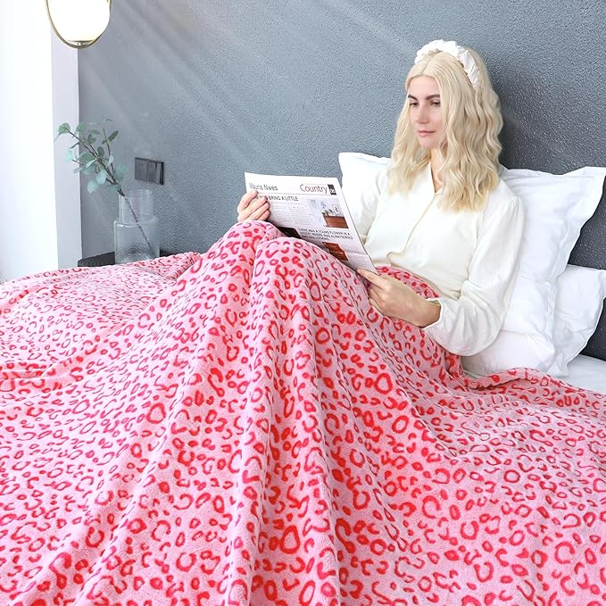Pink Fleece Throw Blanket Soft Flannel Leopard Blankets Cozy Fuzzy Plush Warm Throws for Girls Women