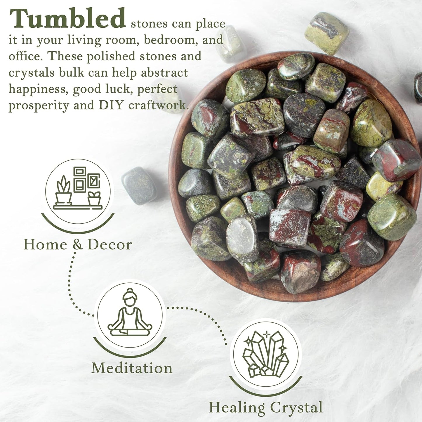 Crocon 1lb Dragon Bloodstone Tumbled Stones and Crystals Bulk, Polished Stones - Rock Collection - vase Filler tumbles Crystals Healing Reiki - Gemstone Gifts, Good Luck, Fountain tumbles Size 20 mm