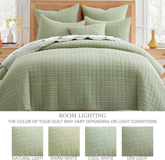Levtex Home Mills Waffle Twin XL/Twin Quilt Set (68x86in) with 1 Pillow Sham (26x20in) - Desert Sage - 100% Cotton Twin Size Quilt Bedding Set - Lightweight, Soft, Pre-Washed