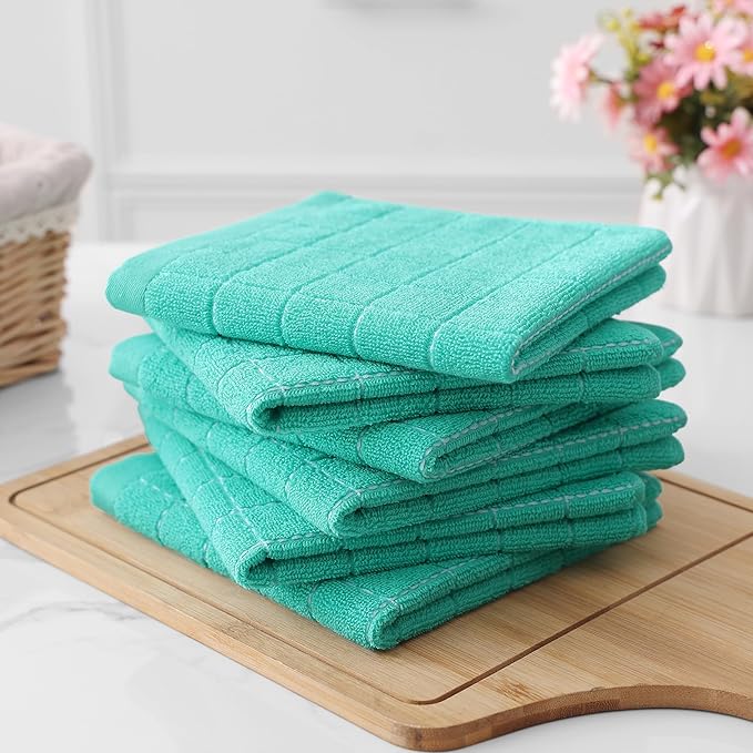Homaxy 100% Cotton Terry Kitchen Dish Cloths, Ultra Soft and Absorbent Dish Towels for Kitchen, Suitable for Drying and Washing Dishes, 8 Pack, 12 x 12 Inches, Turquoise
