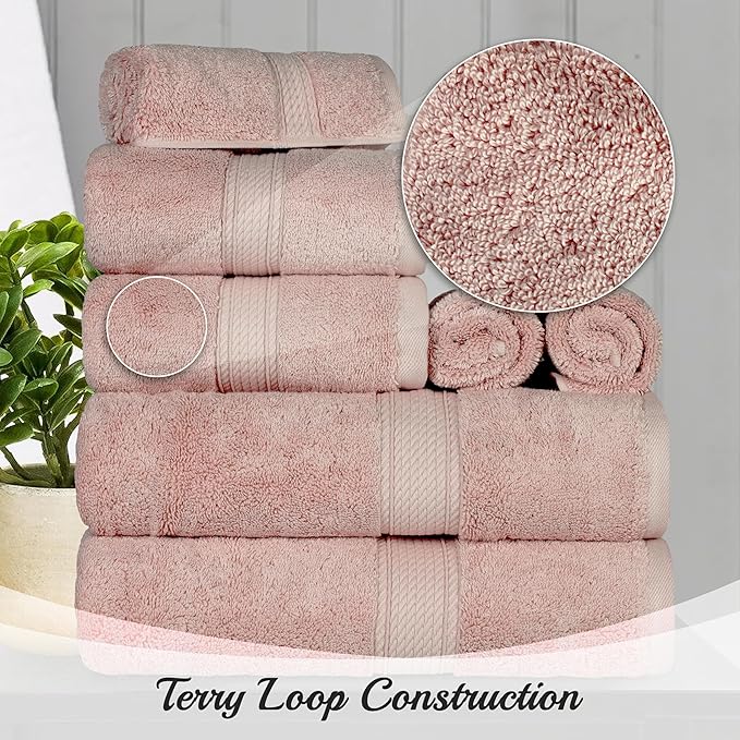 Superior Egyptian Cotton Pile 3-Piece Towel Set, 1 Bath, 1 Hand, 1 Face Towel/Washcloth, Heavyweight, Ultra Soft Luxury Towels, Thick Plush Essentials, Guest Bath, Spa, Hotel Bathroom, Muted Mauve