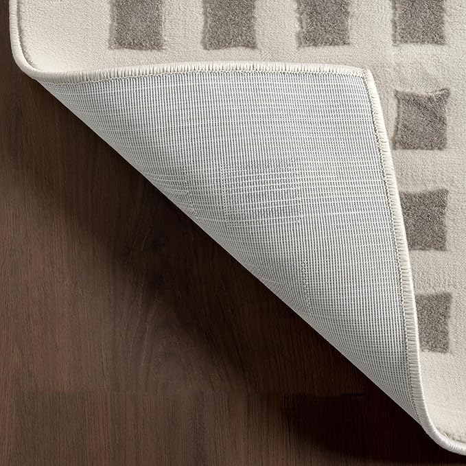 nuLOOM 5' x 8' Indoor Area Rug, 100% Recycled PET, Machine Washable, Oeko-TEX Certified, Medium Pile, Pet-Friendly, Daleyza Checkered Cream