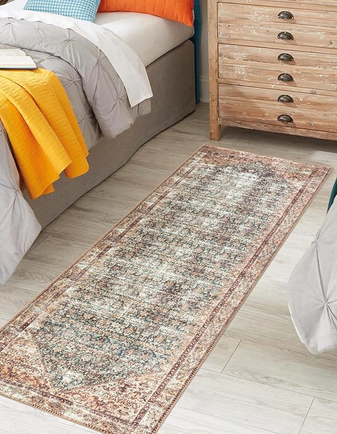 Keen Home Design 2x10 Rug - Machine Washable Runner Rug with Non-Slip Backing, Ideal for Hallway, Entryway, Kitchen, Laundry Room - Vintage, Easy Clean, Durable, Low Pile - (2'6" x 10')