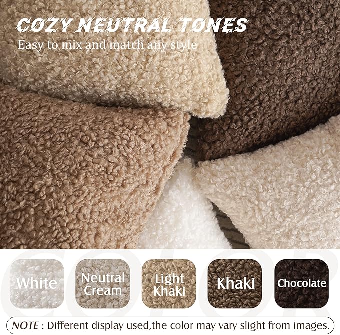 Foindtower Set of 2 Curly Teddy Wool Pillow Covers Decorative Boucle Textured Lumbar Throw Pillow Faux Fur Pillowcases Sheepskin Cushion Case for Sofa Bedroom Car 12"x20" Chocolate