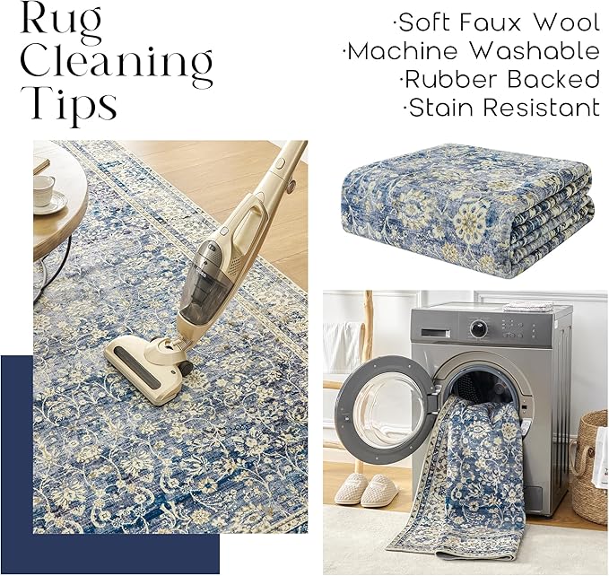 Vintage Design Flower Area Rug Distressed Carpet Multi 2x6 Cover Print Rug Kitchen Living Room Bedroom Dining Room,Blue